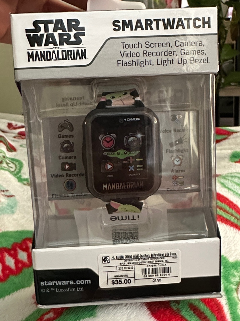 Disney Star Wars The Mandalorian Kids Smartwatch with Pink and Green Grogu Band